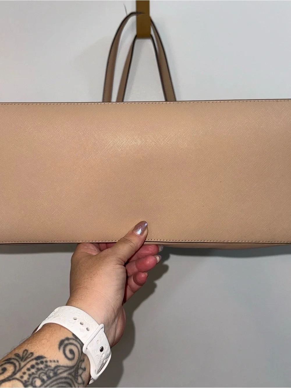 Michael Kors Jet Set Saffiano Leather Top-Zip Tote Pale Tan Blush Gold Hardware